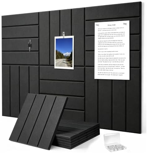 0.47" Thick Felt Wall Tiles 36"x24" Cork Board Alternative 6 Pack 11.81"x11.81"Felt Bulletin Board Pin Board with Removable Adhesive Tape&30 Pushpins for Home Office School(Bold-Black)