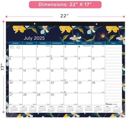 Blueline® Academic Monthly Desk Pad Calendar, 18 Months, July 2025 to December 2026, 22" x 17", Blossom Design (CA1716BD-26)