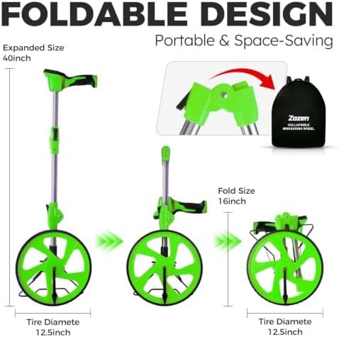 Zozen Measuring Wheel Digital Display, Imperial/Metric,12.5” Green Roller