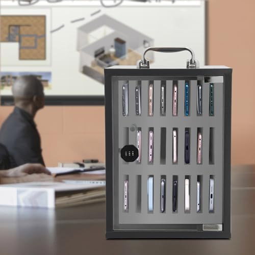 Cell Phone Cabinet,Aluminum Alloy Pocket Chart Cell Phones Storage Cabinet, Cell Phone Locker,Wall-Mounted with a Locked,for Classroom, Office, Gym (24 Slots-121)