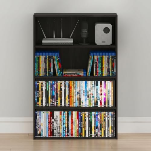 Furinno Basic DVD Shelf, 4-Tier CD Rack, Media Shelf, Espresso | 6 x 24 x 35, Open Shelf for DVD Blueray Game Disc, Storage Cabinets, for Living Room, Bedroom, Home Office