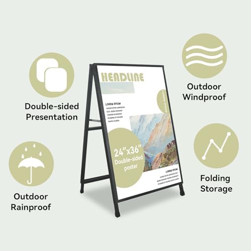 24x 36 Inch A Frame Sign Heavy Duty Sandwich Board Double-Sided Pavement Sign Folding Sign Holder Outdoor for Businesses Store Signs (Frame only),2PACK