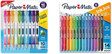 Paper Mate Clearpoint Pencils, HB #2 Lead (0.7mm), Assorted Barrel Colors, 10 Count & Gel Pens InkJoy Pens, Medium Point, Assorted, 14 Count