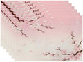 Batmerry Pink Cherry Blossom Linen Placemats Set of 6, Delicate Spring Blossoms Washable Table Mats for Kitchen Table Thickened Heat Insulation Dining Set Indoor Outdoor 12X18 in