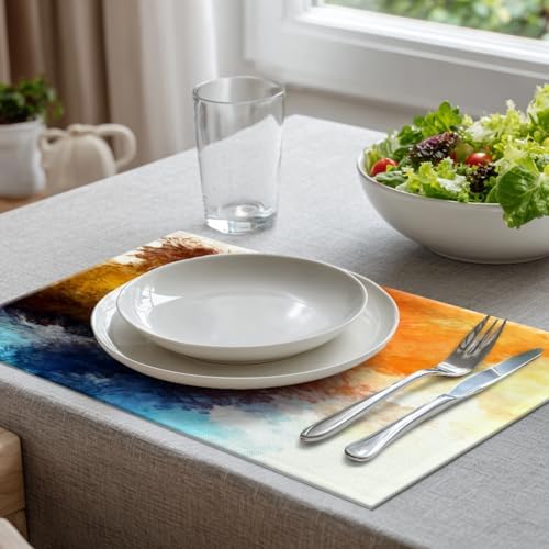 Batmerry Modern Bright Decorative Placemats, Watercolor Artistic Brushed Abstract Brush Stroked Painting Blob Woven Burlap Modern Placemats for Dining Table Kitchen Wedding Decor Indoor Set of 4