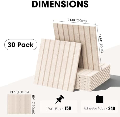 Large Cork Board for Walls 71" x 59",30 Pack 12"X12"Felt Bulletin Board Tiles with 240 Adhesive Tabs,Cork Board Alternative for Office Decor, Push Pin Board Wall Organizer-Oatmeal