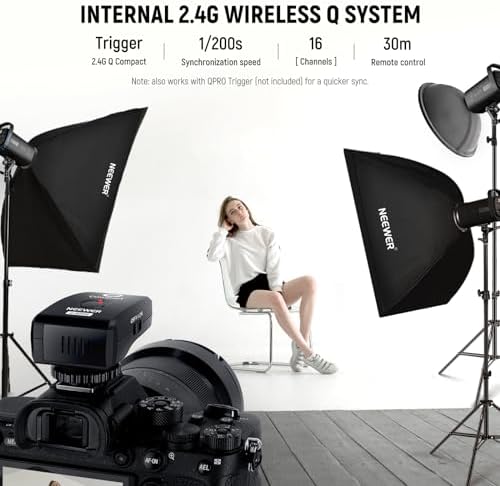 NEEWER 600Ws Studio Monolight Flash Light Kit: 2 Pack S101-300W PRO 5600K Strobe Lights with 2.4G Trigger/150W Modeling Lamps/Bowens Mount/Softboxes/Stands/Reflector/Bag, Compatible with QPRO