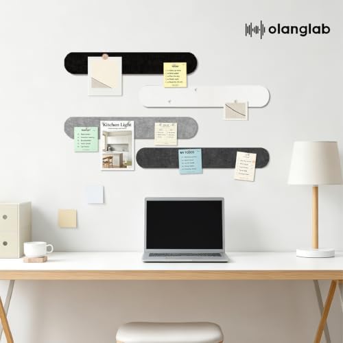 Olanglab Felt Bulletin Board Strips 4-Pack 24"x16" with 50 Pins, Lunar Grey