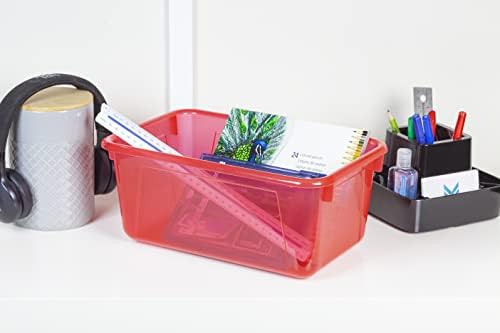Storex Small Cubby Bins – Plastic Storage Containers for Classroom, 12.2 x 7.8 x 5.1 inches, Candy Red, 5-Pack (62475A05C)