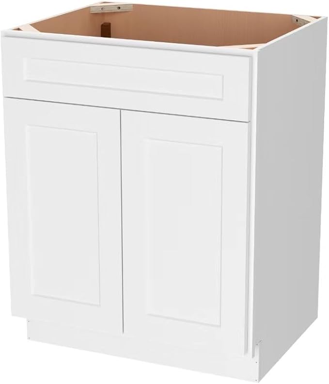 Furinno Shaker Bath Vanity Cabinet Without Top, 2-Door, White | 21 D x 27 W x 34.5 H, Adjustable Hinges, Soft-Close Shaker-Style Door, Ready to Assemble, Plywood, for Bathroom, Washroom