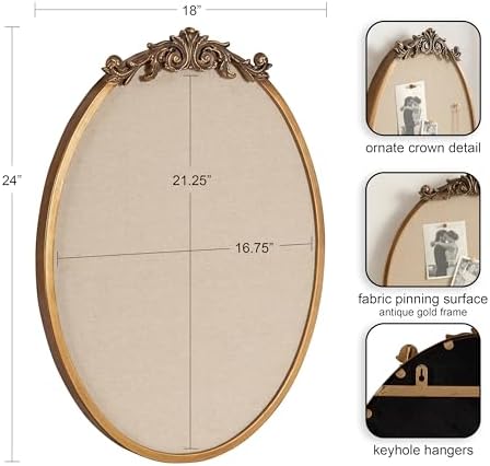 Kate and Laurel Arendahl Decorative Oval Pinboard, 18 x 24, Gold, Framed Round Ornate Vintage Cork Board for Use as Motivational Vision Board or Wall Organizer