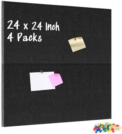 DOLLAR BOSS Felt Cork Board Tiles, 4 Pcs 12" x 12" Bulletin Board, Black