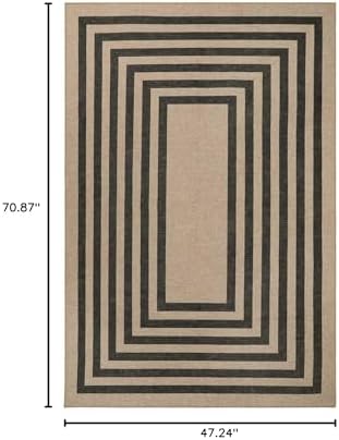 Lahome Modern Geometric Easy Jute Entryway Rug, 4x6 Black Washable Rug