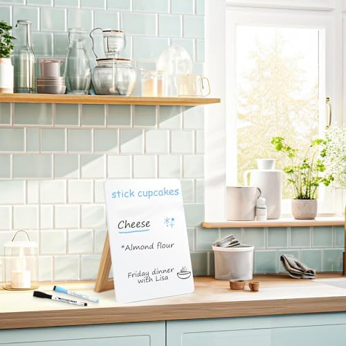 Desktop Glass Whiteboard, 9.5"x 6.7" Desk Dry Erase Board with Wood Stand