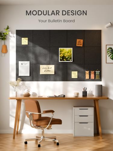 Bumusty 48"x 36" Large Felt Bulletin Board Tiles, Charcoal Gray