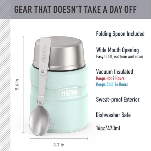 THERMOS Stainless King Food Jar with Spoon, 16oz, Matte Light Blue
