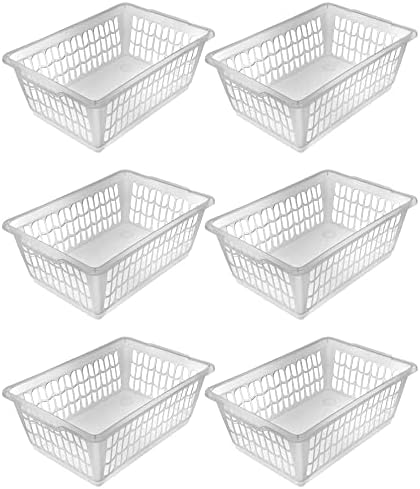 YBM HOME Plastic Perforated Storage Basket Bin Office Drawer, Shelf Desktop Countertop Tray Organizer (6, Clear)