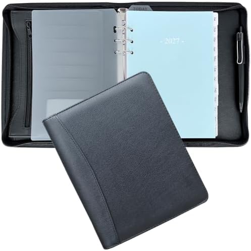 Fan&Ran 2027 Zippered Planner, 6-Ring Portfolio Binder with 2027 Weekly Inserts, A5 Size, Black
