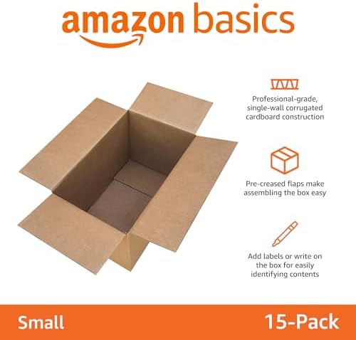 Amazon Basics Cardboard Moving Boxes, Small 16" x 10" x 10", Brown, 15-Pack