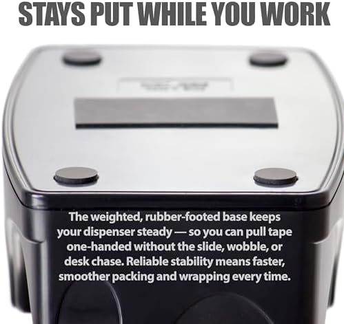 Officemate 2-in-1 Heavy Duty Tape Dispenser - Fits 1 Inch and 3-Inch Cores, Weighted 5.5 lb Base for Stability, Holds Packing and Standard Tape, Storage Compartment for Office Supplies, Black
