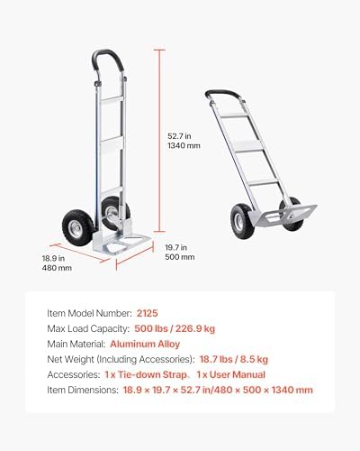 VEVOR Heavy Duty Hand Truck 500 lbs 10 in Wheels Aluminum Moving Dolly