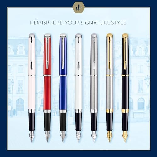 Waterman Hémisphère Fountain Pen Black with Gold Trim Medium Nib Blue Ink Gift Box