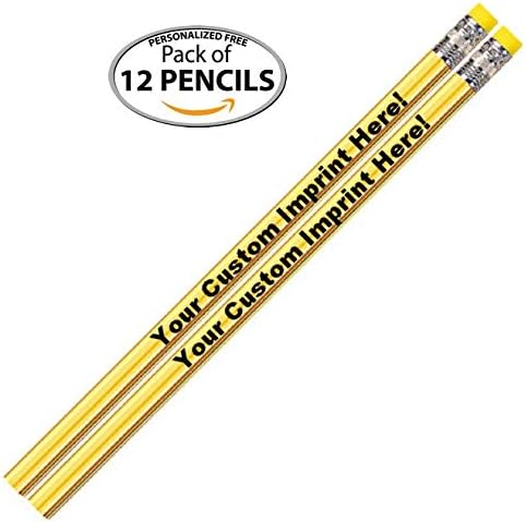 Personalized Custom Pencils - Round - Glitz & Glitter Full Color Print w/your name, message, text or logo - Customizable - Made in USA - Great gift ideas - 12/Set (GLOWING GOLD METALLIC FOIL)