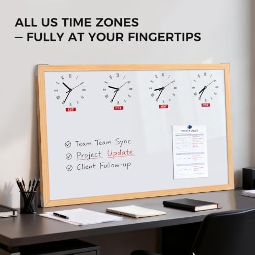 TOWON U.S. Time Zone Whiteboard 36x24 in, Natural Solid Wood Frame