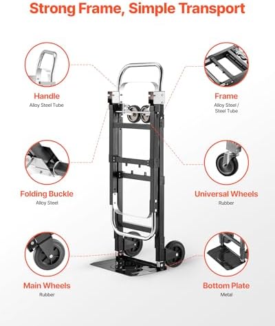 VEVOR 2 in 1 Folding Hand Truck, 500 lbs Load Capacity, 4-Wheel Mode Dolly