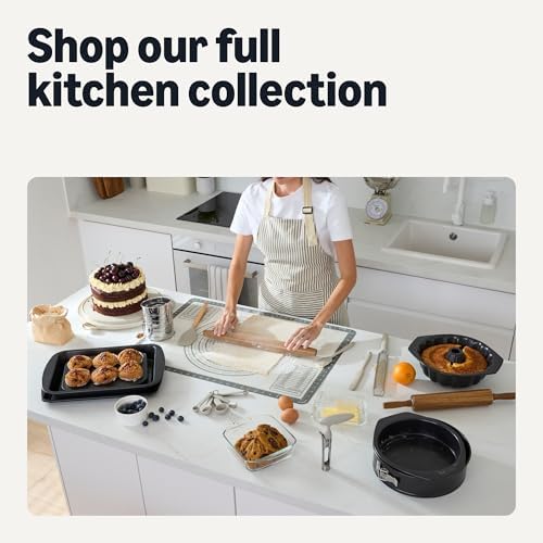 Amazon Basics Silicone Cooking Utensils Set with Wooden Handle, 14-Piece, BPA-Free, Utensil Holder Included, Linen Gray