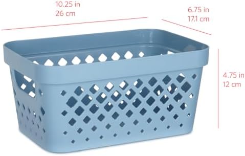 Glad Plastic Baskets for Organizing, Set of 6 | Pantry Storage for Under Counter, Linen Closet, and Bathroom | Nesting Shelf Bins with Handles, 1 Gallon, Marina Blue