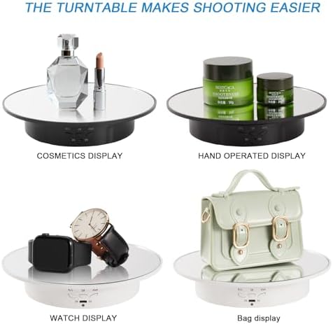 Motorized Display Stand - 7.87" Rotating Platform with Mirror Cover, USB Charging Port, 22 lbs Load Capacity, Ideal for Jewelry, 3D Model, Cake Photography