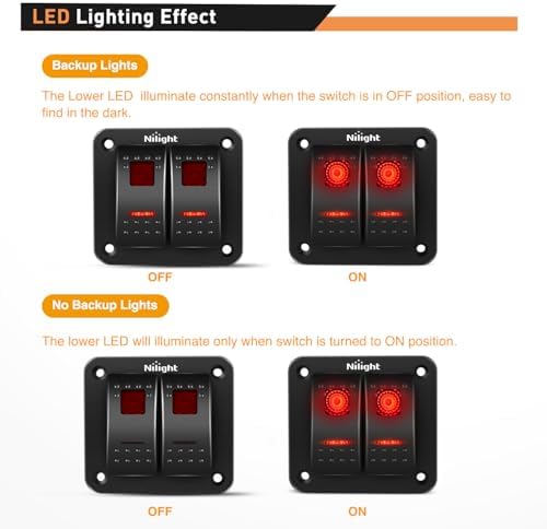Nilight 2 Gang Rocker Switch Panel SPST On Off 12 Volt Toggle Red