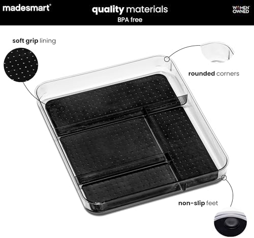 madesmart Clear 4 Compartment Drawer Organizer, Carbon