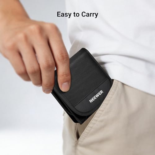 NEEWER 82mm Filter Case, Trifold Foldable Splash Resistant Protective Carry Pouch Storage Bag Accessories, Holds Up to Three 82mm Round Camera Lens Filters, PB15