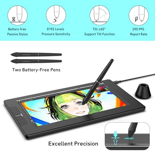 VEIKK VK1200 11.6 inch Drawing Tablet with Screen, 8192 Levels Pressure Battery-Free Pen, Tilt Function, 6 Shortcut Keys, for Artists, Students, and Beginners