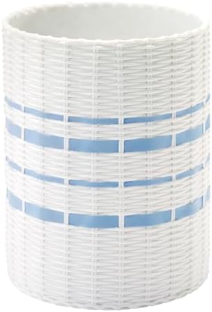 IZOD – Wastebasket, Wicker-Textured Hand-Painted Resin with Blue Stripe Detail, Coastal Home Decor – Perfect for Bathroom, Bedroom, Kitchen or Office (Savannah)