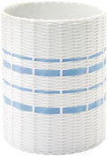 IZOD – Wastebasket, Wicker-Textured Hand-Painted Resin with Blue Stripe Detail, Coastal Home Decor – Perfect for Bathroom, Bedroom, Kitchen or Office (Savannah)