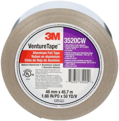 3M Venture Tape Aluminum Foil Tape 3520CW, Silver, 48 mm x 45.7 m, 3.7 mil