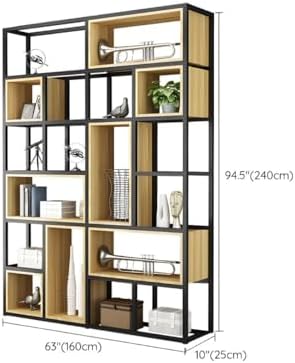 Wood Industrial Cube Bookcase with Shelves & Open Back Iron Bookshelf Floor Steel & Wood Shelf Multi-Layer Shelf Storage Rack Office Partition Display Rack Natural 63" L x 9.8" W x 94.5" H