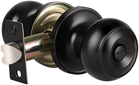 KNOBWELL 1 Pack Modern Door Knob, Matte Black Door Knob Bathroom Door Knob, Bedroom Door Knobs with Lock, Interior Door Knob