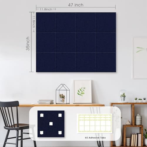 48" x 36" Large Felt Bulletin Board 1/2" Thick, Dark Blue