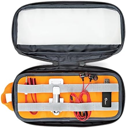 Lowepro GearUp Pouch Medium, Travel Essentials, Travel Case for PC Cords, Cables, Adapters, Batteries, Chargers, USB Sticks, Laptop Accessories, Made of Recycled Fabric, Grey