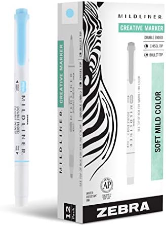Zebra Pen MILDLINER No Bleed Highlighter, Blue Color, Dual Tip, 12-Pack