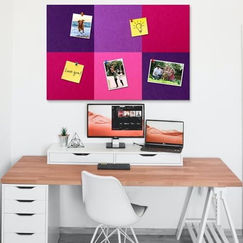 Square Felt Cork Bulletin Board Tiles, Self Adhesive DIY Felt Pin Board for Wall 30" x 20" with 35 Pushpins for Office School Home Wall Decor Stickers Memos Photos Display (Gradual Purple)