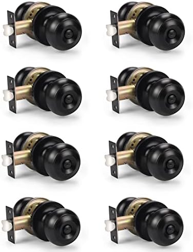 KNOBWELL Black Interior Door Knob - Privacy Bedroom & Bathroom Knobs, Keyless Round Locking Knob with Lock, Matte Black Door Handle, 8 Pack
