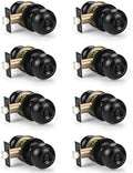 KNOBWELL Black Interior Door Knob - Privacy Bedroom & Bathroom Knobs, Keyless Round Locking Knob with Lock, Matte Black Door Handle, 8 Pack