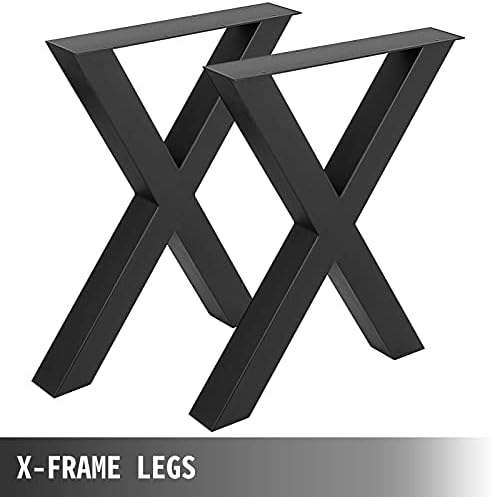 VEVOR Set of 2 Steel Table Legs, 28”Height 24”Wide Dining Table Legs,Heavy Duty 3.1" Square Box Section X Frame Table Legs,28x24x3.1 Inch Black Color Industrial Country Style Metal Dining Legs