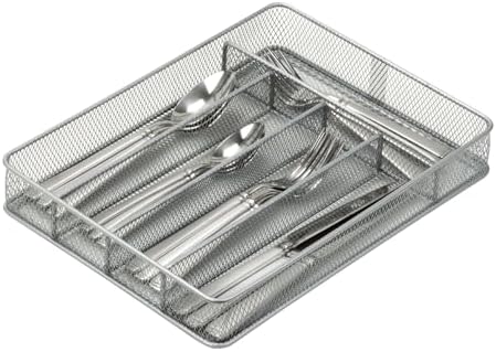Honey-Can-Do KCH-02154 Steel Mesh 5-Compartment Cutlery Utensil Organizer, Silver