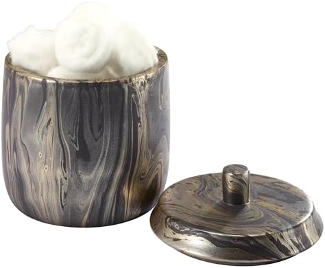 Nicole Miller - Covered Jar, Resin Multipurpose Organizer, Resin Bathroom Accessories, Ideal for Kitchen & Bathroom, Dorm Room Essentials (Harper Collection, Black/Gold)